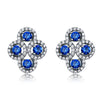 Real 925 sterling silver Earrings For Women Created Blue Sapphire Stud Earrings With Stone Vintage Fine Jewelry New gift