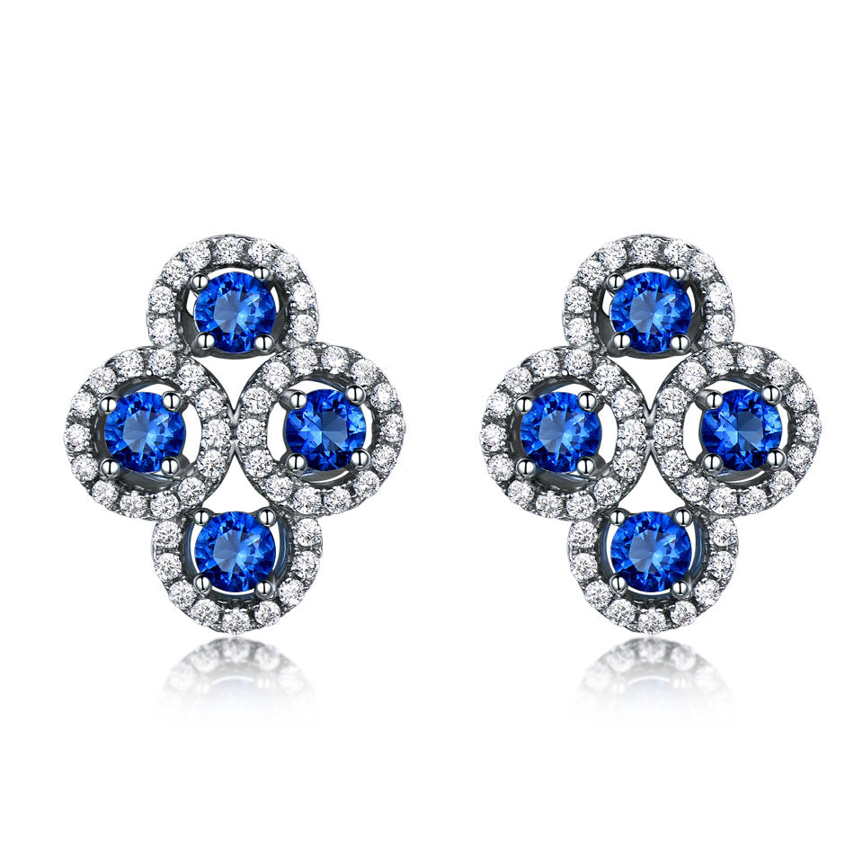 Real 925 sterling silver Earrings For Women Created Blue Sapphire Stud Earrings With Stone Vintage Fine Jewelry New gift