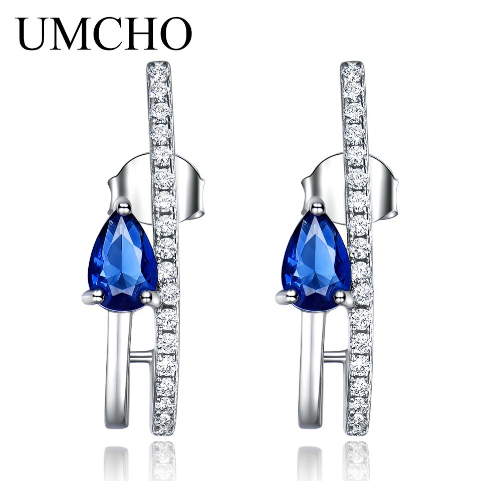 Real Silver 925 Jewelry Water Drop Created Nano Blue Sapphire Gemstone Stud Earrings For Women Birthd Gifts Fine Jewelry