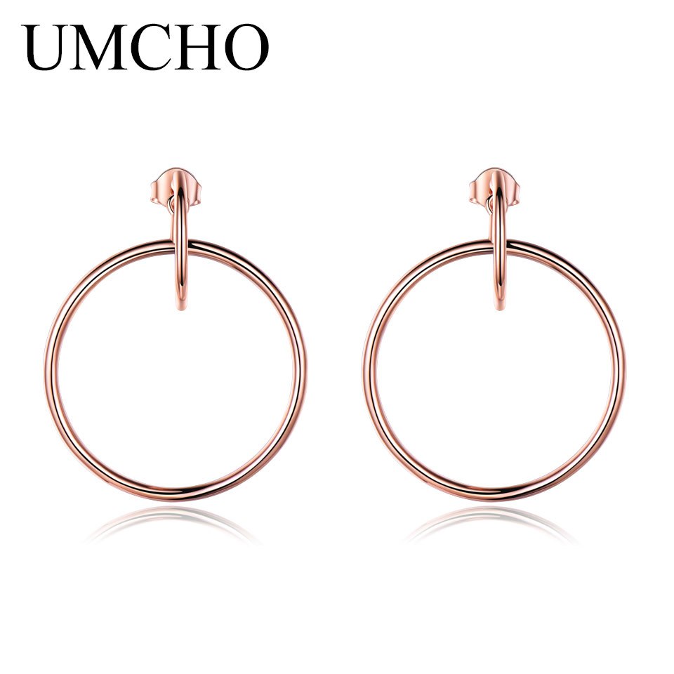 Real Solid 925 Sterling Silver Earrings Geometric Simple Fashion Hoop Earrings For Women Party Gift Fine Jewelry Rose Gold