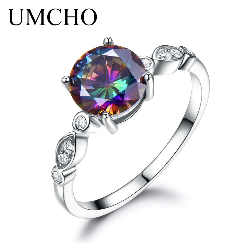Romantic Genuine Rainbow Fire Mystic Topaz Rings Solid 925 Sterling Silver Jewelry Engagement Rings For Women Fine Jewelry