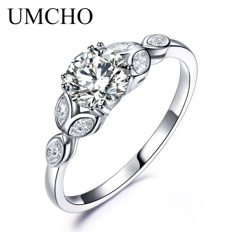 Romantic Round Cut Rings Real 925 Sterling Silver Wedding Rings For Female Engagement Gifts Fine Jewelry High Quality