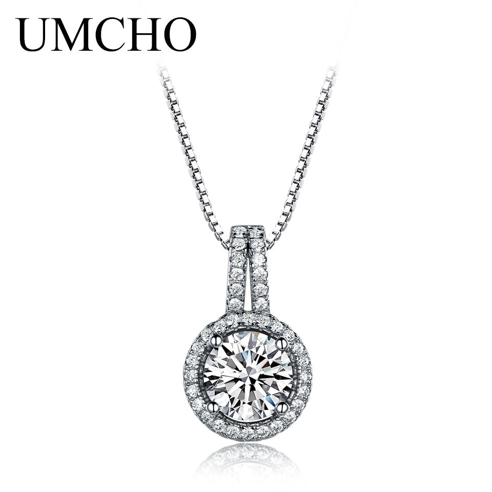 Round AAA+ Cubic Zircon 925 Sterling Silver Necklace & Pendants Wedding For Women Engagement Gift With Chain Fine Jewelry