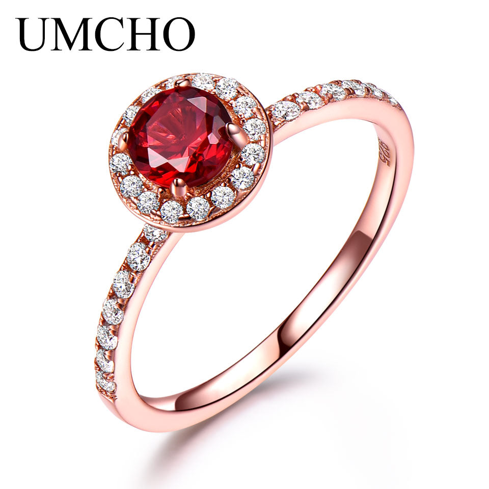 Round Created Red Garnet Birthstone Rings Solid Real 925 Sterling Silver Rings For Women Engagement Gifts Fine Jewelry