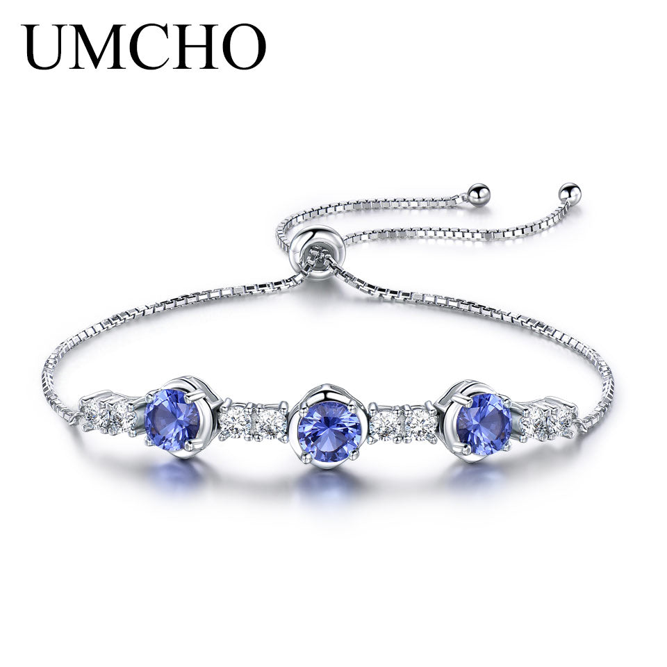 Round Created Tanzanite Gemstone Bracelets & Bangles Luxury 925 Sterling Silver Bracelet For Women Gifts Free Expansion