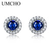 Simulated Sapphire Stud Earrings For Women Solid Pure 925 Sterling Silver Earrings Weddind Princess Diana Jewelry