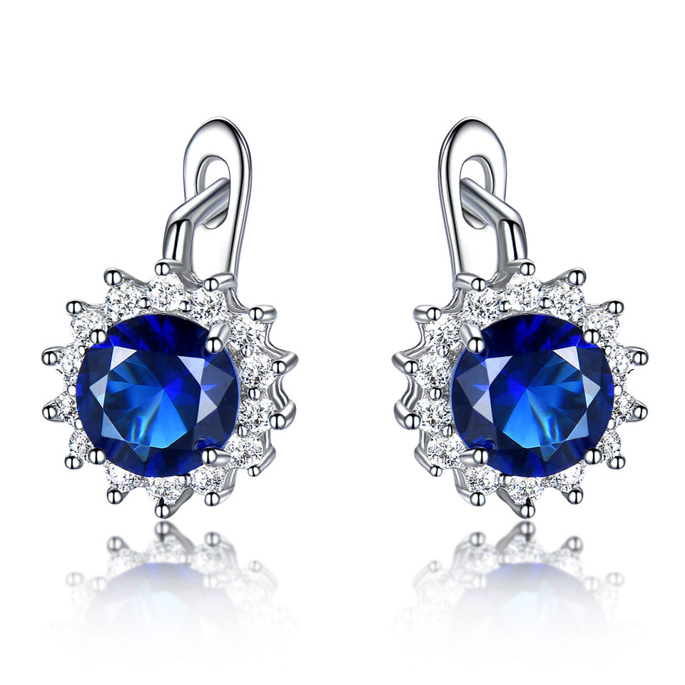Simulated Vintage Blue Sapphire Clip Earrings For Women Solid 925 Sterling Silver Jewelry Accessories Women Party Gift