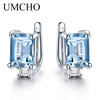 Sky Blue Topaz Clip Earrings For Women Solid 925 Sterling Silver Princess Cut Trendy Silver 925 Jewelry Birthstone Gift
