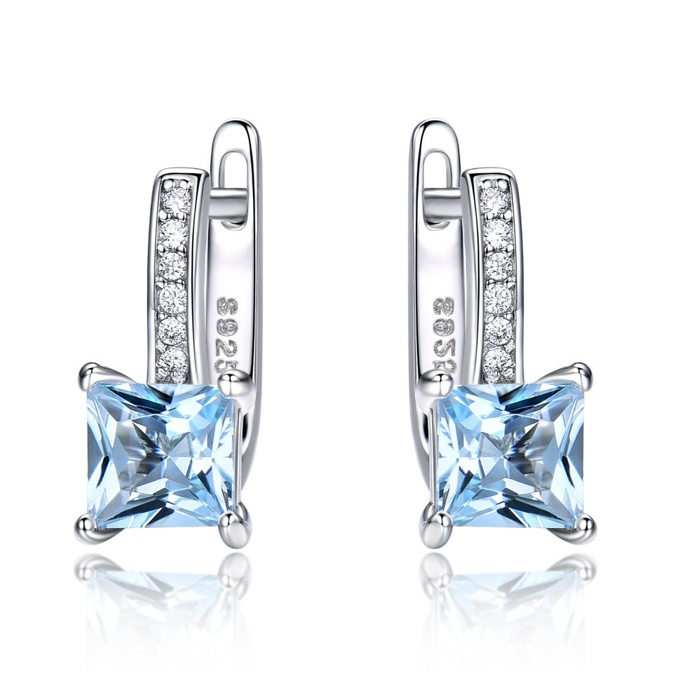 Sky Blue Topaz Gemstone Clip Earrings For Women Solid 925 Sterling Silver Fashion Wholesale Jewelry Wedding Gift