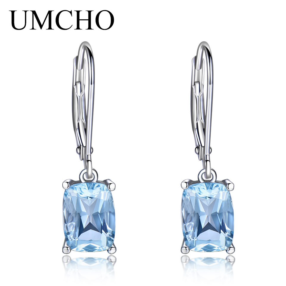 Sky Blue Topaz Gemstone Earrings For Women Pure 925 Sterling Silver Aquamarine Drop Earrings Fashion Christmas Jewelry