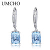 Sky Blue Topaz Gemstone Earrings For Women Pure 925 Sterling Silver Aquamarine Drop Earrings Fashion Christmas Jewelry