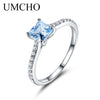Sky Blue Topaz Rings For Women Real Solid 925 Sterling Silver Korean Fashion Ring Birthstone Girl Gift Wholesale Jewelry