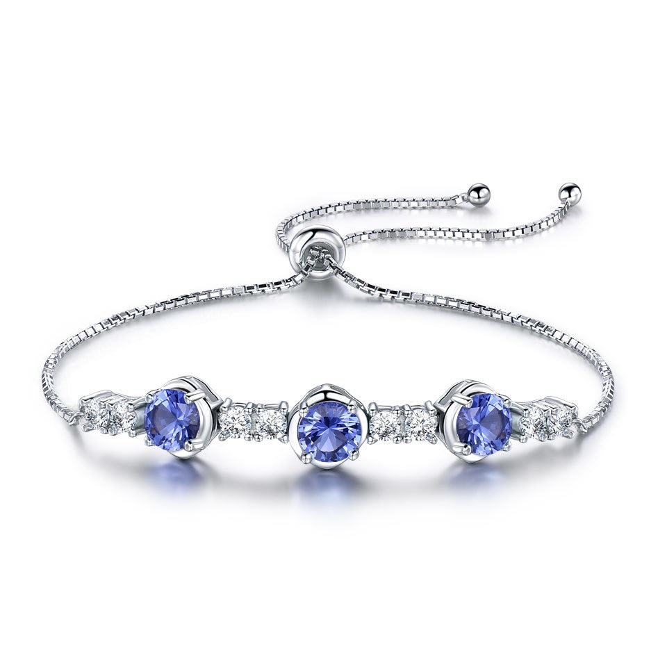 Solid 925 Sterling Silver Bracelets Bangles For Women Tanzanite Adjustable Tennis Bracelet Female Fine Jewelry Party Gift