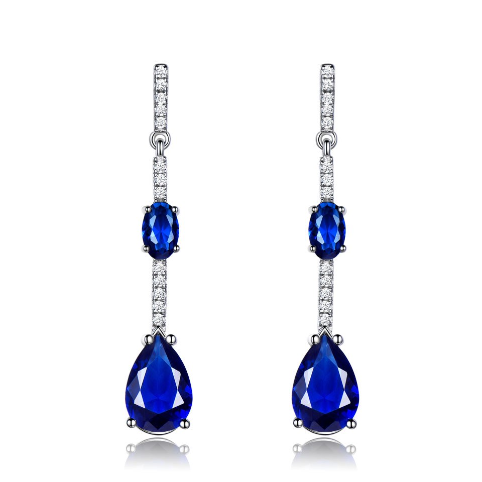 Solid 925 Sterling Silver Drop Earrings For Women Blue Sapphire Earrings Wedding Handmade Jewelry Simple Modern Gift