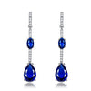 Solid 925 Sterling Silver Drop Earrings For Women Blue Sapphire Earrings Wedding Handmade Jewelry Simple Modern Gift