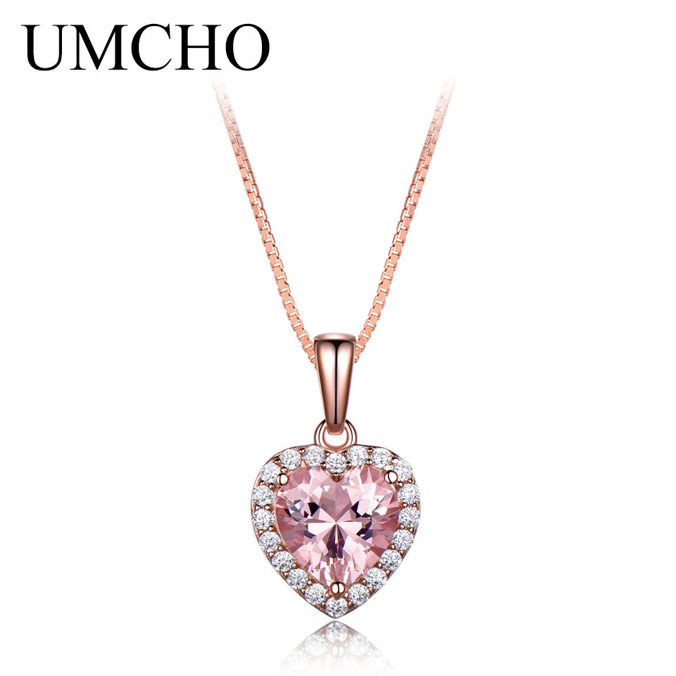 Solid 925 Sterling Silver Pendants Necklaces For Women Rose Pink Morganite Charm Heart Pendant For Girl Gift Fine Jewelry