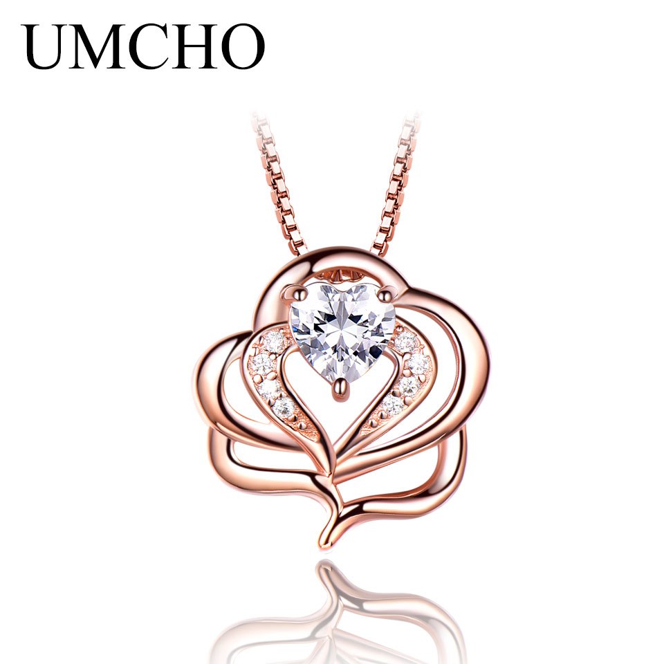 Solid 925 Sterling Silver Pendants Necklaces For Women Rose Pink Morganite Charm Heart Pendant For Girl Gift Fine Jewelry
