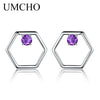 Solid 925 Sterling Silver Stud Earrings Round Natural Amethyst Purple Gemstone Earrings For Women Brand Fine jewelry