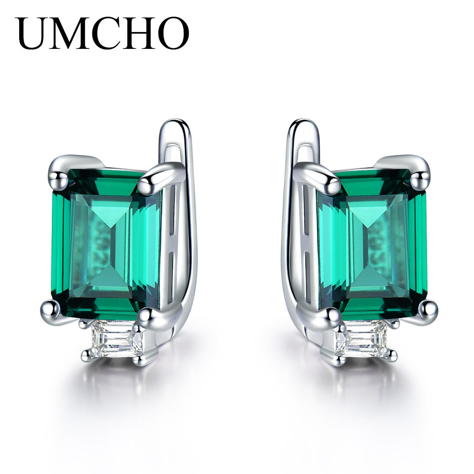 Solid Genuine 925 Sterling Silver Earrings Gemstone Created Emerald Clip Earrings For Female Wedding Gifts Fine Jewelry