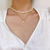 UMKA Vintage Baroque Round Pearl Lock Chains Necklace 2021 Geometric Double Layer Chain Pendant For Women Jewelry Girl Gift