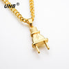 UNB 2020 New Gold-color Electrical Plug Shape Pendants Necklaces Men Women Hop Charm Chains Iced Out Bling Jewelry Gifts