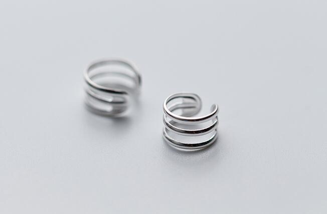 UNISEX TINNY Real. 925 Sterling Silver Fine jewelry OPEN Hollow filve-layers/FOUR-rows/3ROWS Clip Earrings (No pierced)GTLE2248