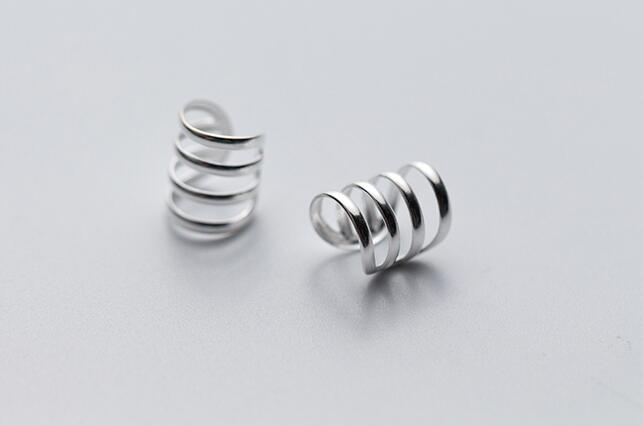 UNISEX TINNY Real. 925 Sterling Silver Fine jewelry OPEN Hollow filve-layers/FOUR-rows/3ROWS Clip Earrings (No pierced)GTLE2248