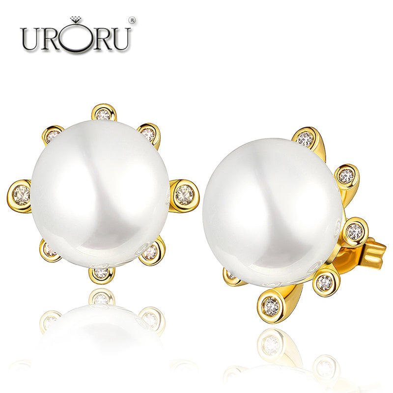 Earrings, Pearl Flower Jewelry Design Gold/ Rose Gold/ Silver Color Pearl Stud Earrings For Women Accessories Wholesale
