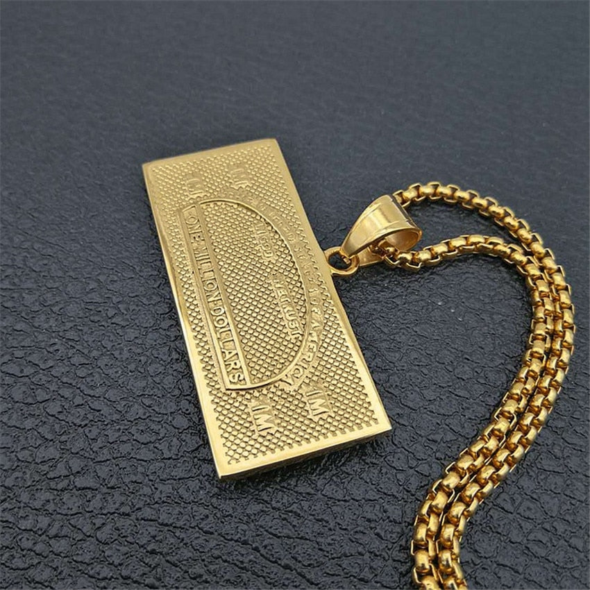 US $100 Dollar Money Necklaces Pendants Male Stainless Steel/Gold Color Chain For Men Rhinestone Hip Hop Bling Jewelry Collier
