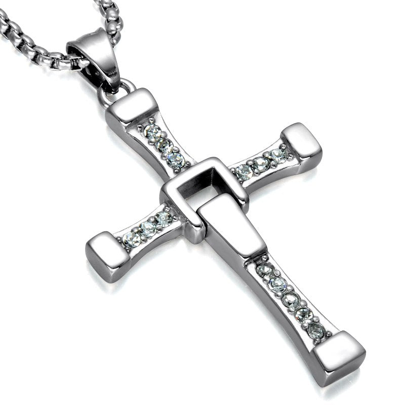 The Fast Of The Furious Dominic Toretto Foldable Crystal Cross Necklace Gold Color Stainless Steel Pendants For Men Jewelry