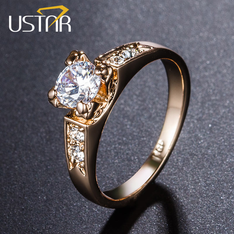 Rose gold color AAA Zircon Wedding Rings for women Austria Crystals engagement rings female Anel Bijoux Top Quality