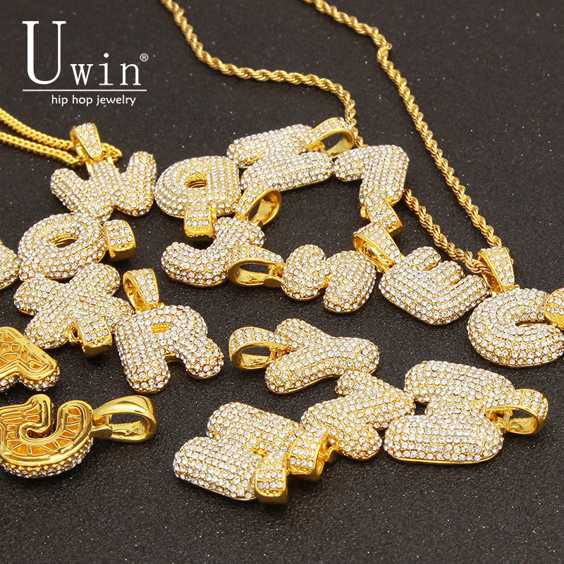 Custom Bubble Letters Name Pendant Iced out Gold Silver RoseGold Rhinestone Hop Necklaces Jewelry Gift Drop Shipping
