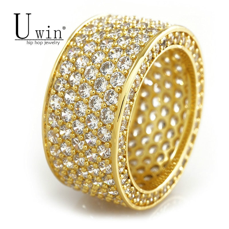 Shiny! Mens Hop CZ Ring Gold Silver Iced Out Bling AAA Zircon Rhinestone Crystal Copper Rings Fashion Punk Jewelry