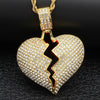 Solid Broken Heart Rhinestone Necklace&Pendant Iced Out Tennis Chain Trendy Rock Punk Hop Men Jewelry For Gift