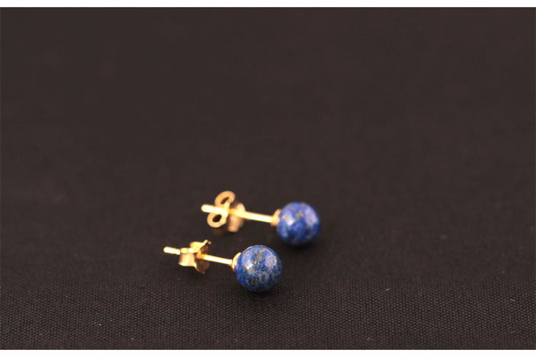 Genuine S 925 Sterling Silver Stud Earrings Natural Lapis Ball Studs Vintage Ethnic Women Beads Jewelry Handmade Brinco