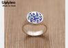 Genuine S990 Silver Ethnic Fine Jewelry Engrave Totem Patterns Women Vintage Rings Enamel Blue Round Finger Ring Bijoux