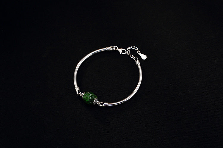 Real 925 Sterling Silver Bangle Women GOOD LUCK Rotating Bead Bangles Nature Jasper Fine Jewelry Vintage Ethnic Bijoux