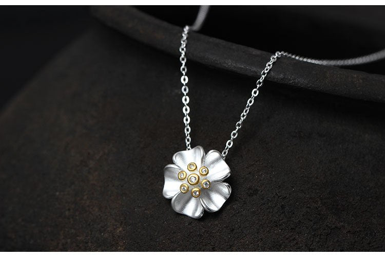 Real 925 Sterling Silver Handmade China Style Women 5-petal Flower Necklaces Ethnic Crystal Floral Chokers Fine Jewelry