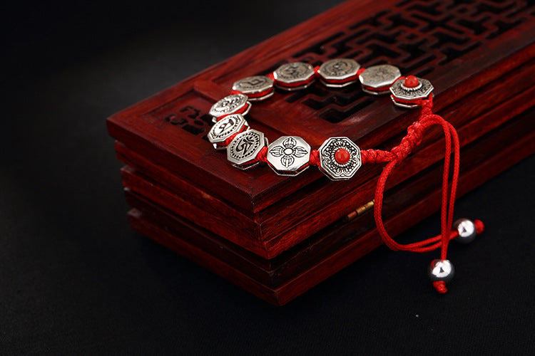 Real 925 Sterling Silver Jewelry Buddhism Vajra Bracelets Unisex Mantra Bracelet Men Women Turquoise Beads Rope Bijoux