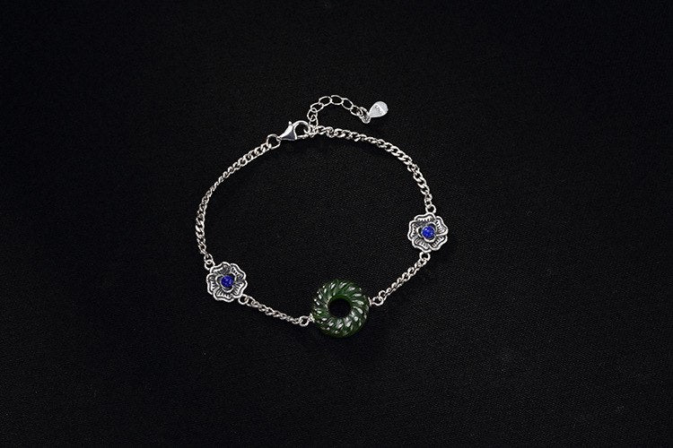Real 925 Sterling Silver Jewelry Nature Jasper Hollow Round Charms Bracelets Women Twisted Bracelet Lapis Flower Bijoux