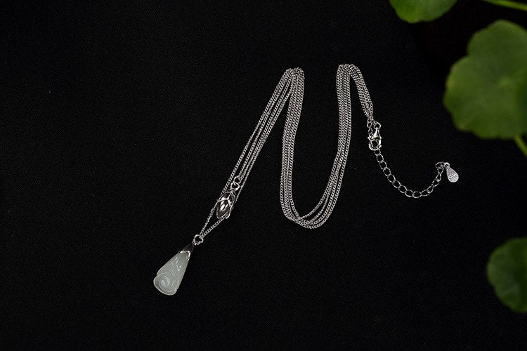 Real 925 Sterling Silver Natural Jade Magnolia Flower Necklaces Women Elegant Dress Bijoux Sets of Chains Fine Jewelry