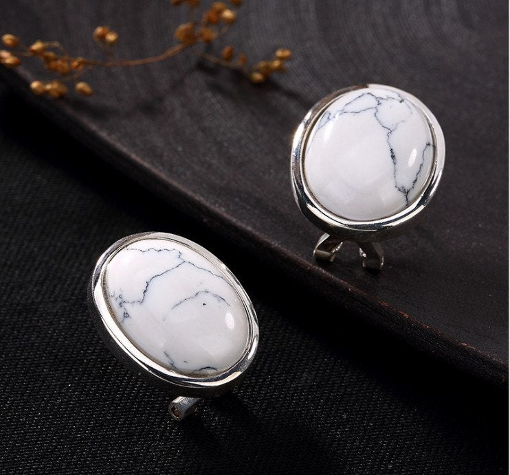 Real 925 Sterling Silver Natural Oval Turquoise Women Studs Earrings Vintage Fashion Exotic Fine Jewelry Brincos Bijoux