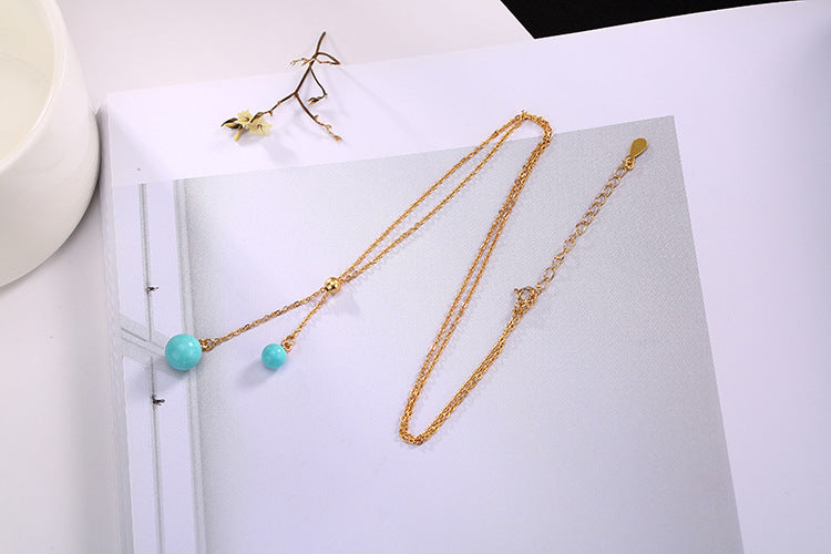 Real 925 Sterling Silver Natural Turquoise Beads Necklaces for Women Ethnic Vintage Chokers Simple Fashion Fine Jewelry