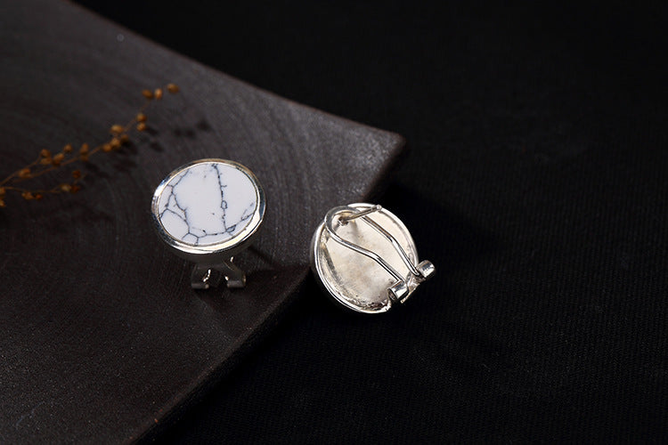 Real 925 Sterling Silver Natural Turquoise Round Stud Earrings Fashion Vintage Women Ethnic Brincos Bijoux Fine Jewelry