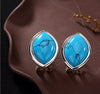 Real 925 Sterling Silver Natural Turquoise Women Evening Dress Stud Earrings Oval Ladies Vintage Brincos Ethnic Bijoux
