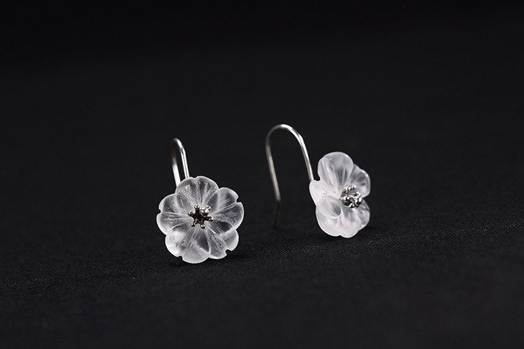 Real 925 Sterling Silver Natural White Crystals Rain Flower Earrings for Women Romantic Floral Brincos Handmade Bijoux
