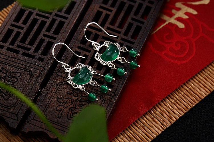 Real 925 Sterling Silver Nature Chalcedony Beads Dangle Earrings Women Ethnic Marcasite Brincos Bijoux Handmade Jewelry