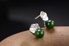 Real 925 Sterling Silver Nature Green Jade Balls Dangle Earrings Women Fine Jewelry Handmade Jasper Leaf Brincos Ethnic
