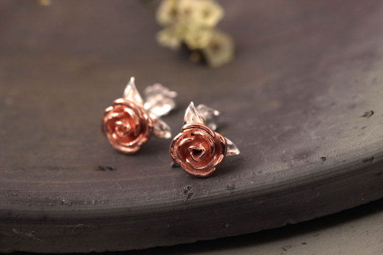 Real 925 Sterling Silver Rose Flower Stud Earrings Handmade Delicate Women Floral Studs Designer Vintage Brincos Bijoux