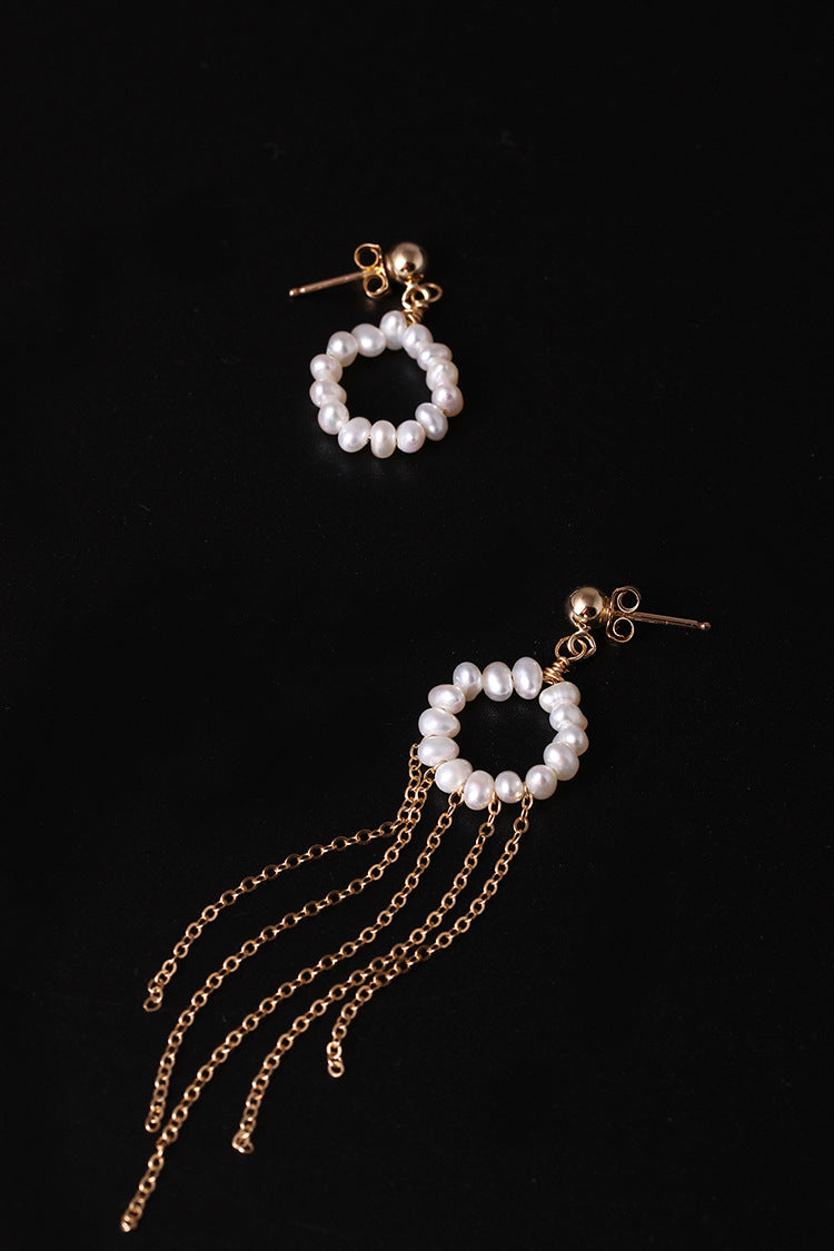 Real 925 Sterling Silver Tassels Earrings Women Fine Jewelry Pearls Beading Drop Earrings Asymmetric Brincos